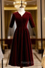 Dark Burgundy Velvet Short Sleeve Short Prom Dress