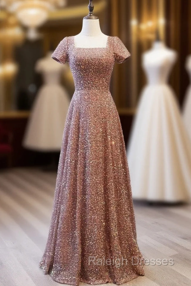 Dark Champagne Sequins Square Prom Dress Main image