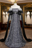 Dark Gray Sequins Strapless Prom Dress