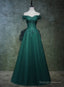 Dark Green A-Line Beaded Long Party Dress, Sweetheart Tulle Green Prom Dress