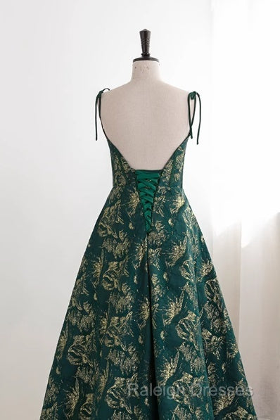 Dark Green A-Line Spaghetti Strap Satin Long Prom Dress Sweetheart Neckline Retro Bridal Dress