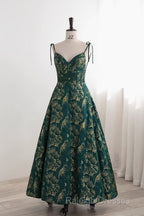 Dark Green A-Line Spaghetti Strap Satin Long Prom Dress Sweetheart Neckline Retro Bridal Dress