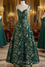 Dark Green A-Line Spaghetti Strap Satin Long Prom Dress Sweetheart Neckline Retro Bridal Dress
