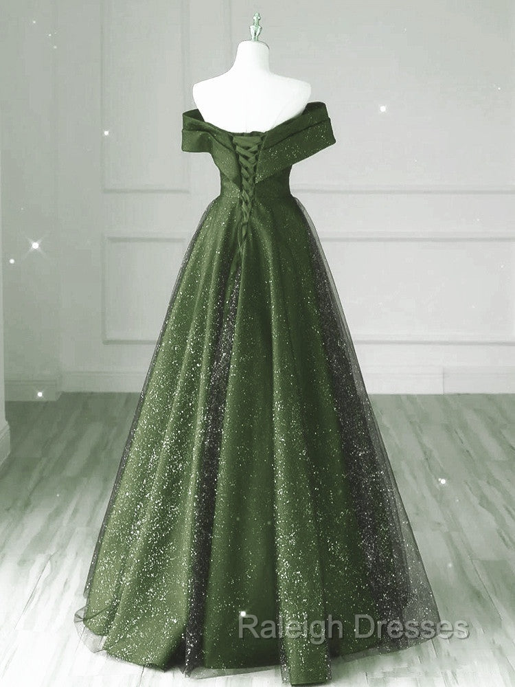 Dark Green and Black A-line Satin Long Party Dress, Simple Long Prom Dress