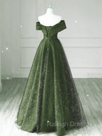 Dark Green and Black A Line Satin Long Prom Dress, Simple Long Prom Dress