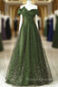 Dark Green and Black A Line Satin Long Prom Dress, Simple Long Prom Dress