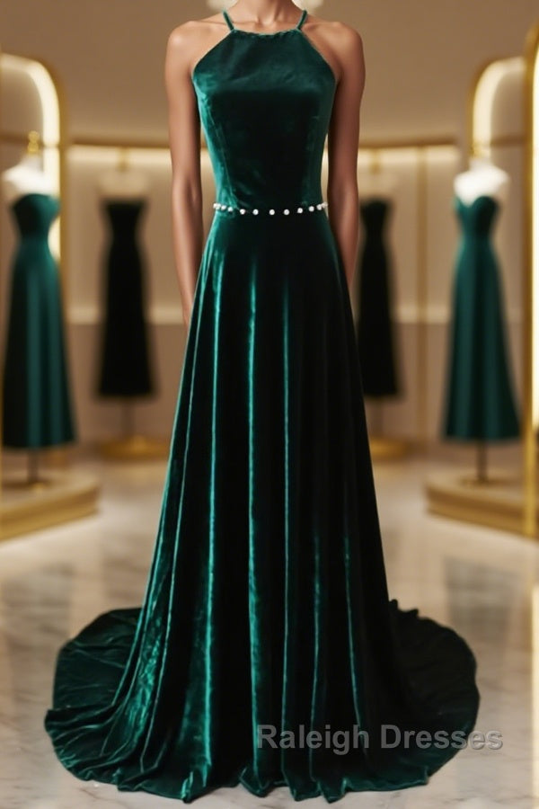 Dark Green Backless Long Prom Dresses, Dark Green Long Formal Evening Bridesmaid Dresses Main image