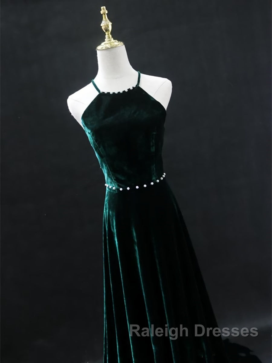 Dark Green Backless Long Prom Dresses, Dark Green Long Formal Evening Bridesmaid Dresses Secondary image