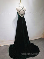 Dark Green Backless Long Prom Dresses, Dark Green Long Formal Evening Bridesmaid Dresses