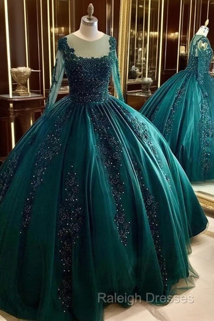 Dark Green Ball Gown Beaded Green Ball Gown Quinceanera Dress, Dark Gr