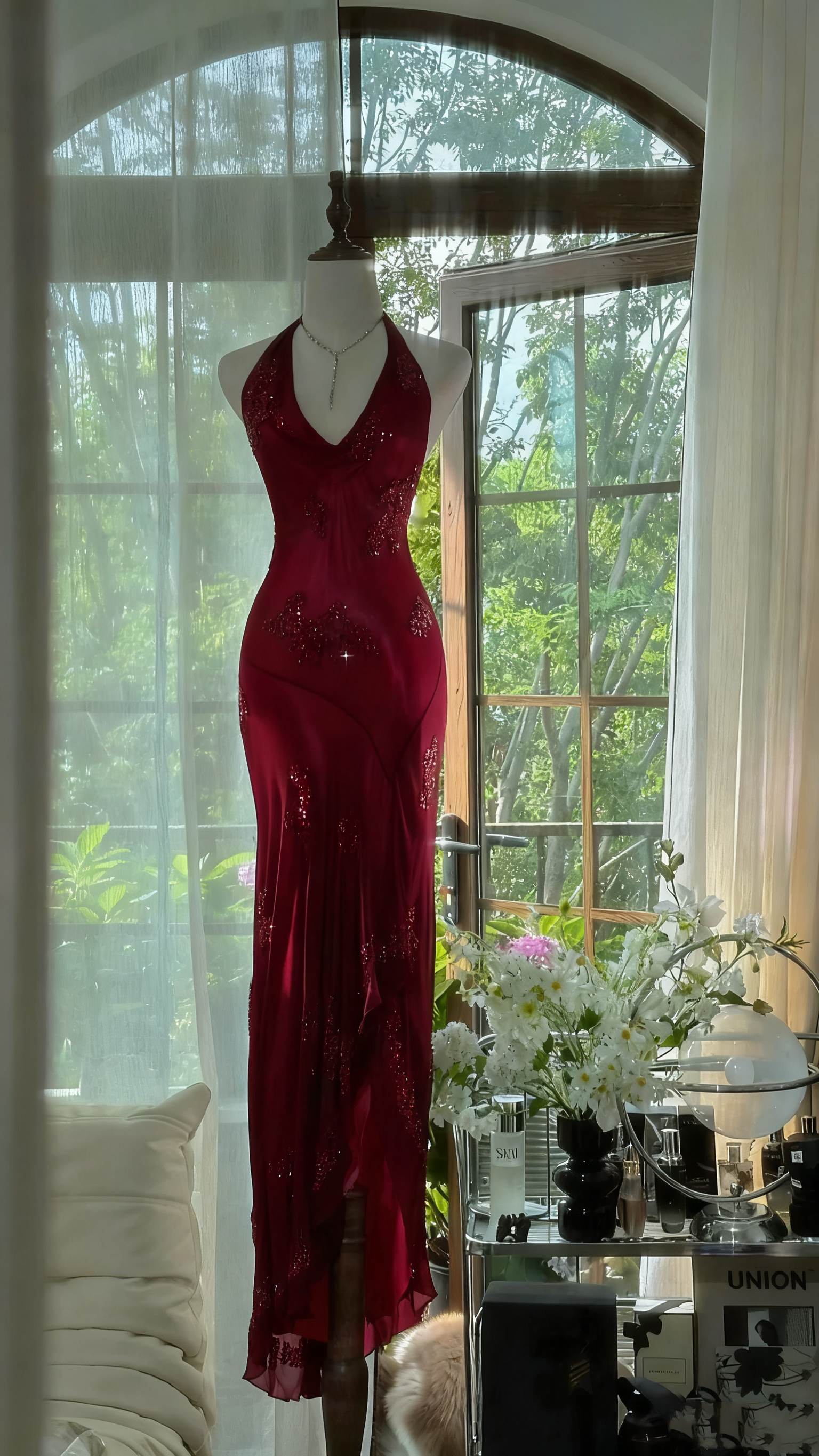 Dark Green Beaded Elegant Long Chiffon Ball Gown Evening Dress Party Dress