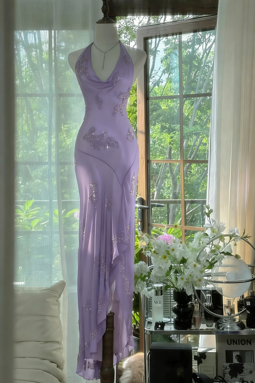 Dark Green Beaded Elegant Long Chiffon Ball Gown Evening Dress Party Dress