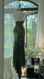 Dark Green Beaded Elegant Long Chiffon Ball Gown Evening Dress Party Dress