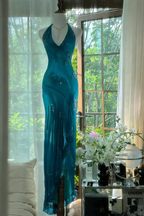 Dark Green Beaded Elegant Long Chiffon Ball Gown Evening Dress Party Dress