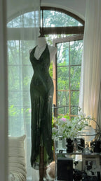 Dark Green Beaded Elegant Long Chiffon Ball Gown Evening Dress Party Dress