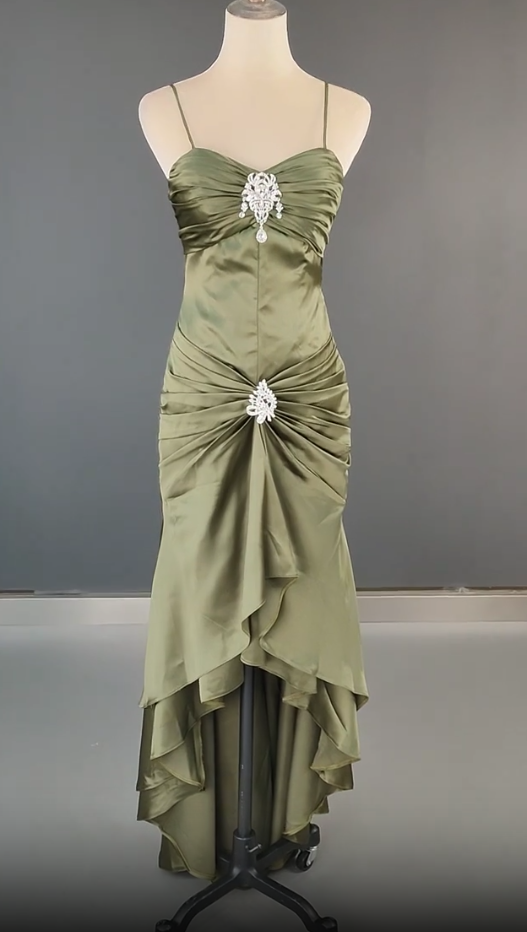 Elegant Spaghetti Strap Mermaid Satin Dark Green Prom Dresses Long Gorgeous Prom Dresses