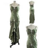 Elegant Spaghetti Strap Mermaid Satin Dark Green Prom Dresses Long Gorgeous Prom Dresses
