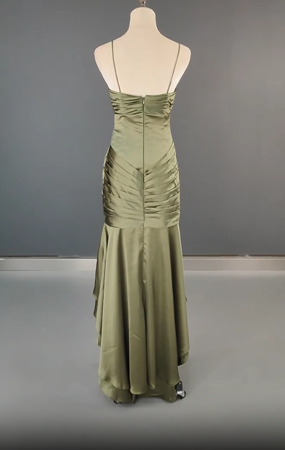 Elegant Spaghetti Strap Mermaid Satin Dark Green Prom Dresses Long Gorgeous Prom Dresses