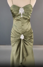 Elegant Spaghetti Strap Mermaid Satin Dark Green Prom Dresses Long Gorgeous Prom Dresses