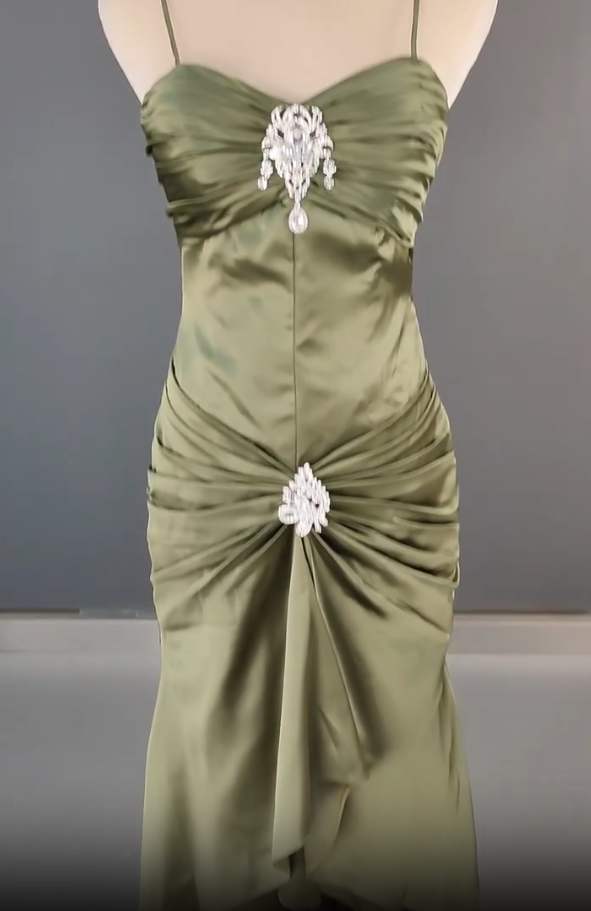 Elegant Spaghetti Strap Mermaid Satin Dark Green Prom Dresses Long Gorgeous Prom Dresses