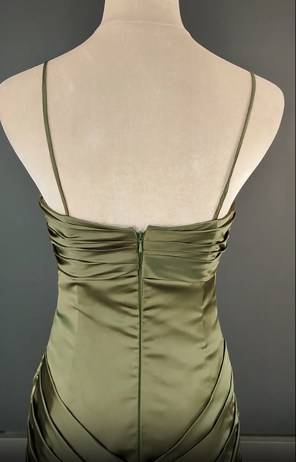 Elegant Spaghetti Strap Mermaid Satin Dark Green Prom Dresses Long Gorgeous Prom Dresses