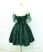 Dark Green Lace Off Shoulder Short Party Dress, Lace Homecoming Dress
