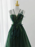 Dark Green Long Beaded A-Line Evening Dress Party Dress, Green Prom Dress