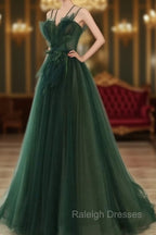 Dark Green Long Beaded A-line Evening Dress Party Dress, Green Prom Dress
