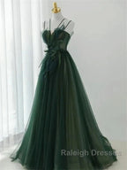 Dark Green Long Beaded A-Line Evening Dress Party Dress Prom Dress Formal Dress December Wedding Guest Dress