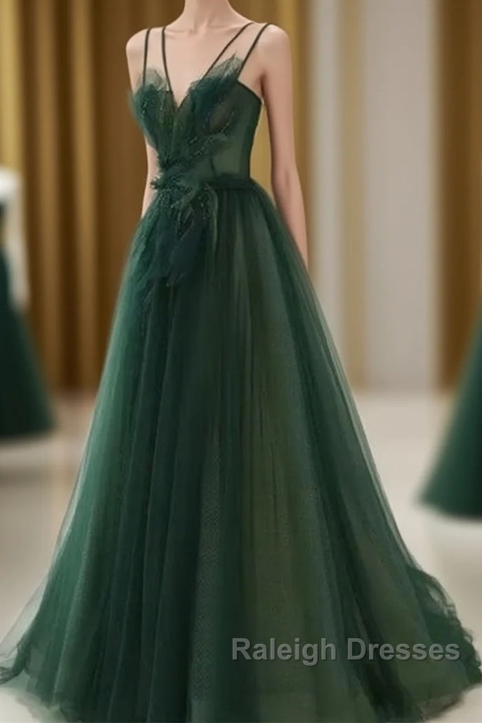 Dark Green Long Beaded A-Line Evening Dress Party Dress Prom Dress Formal Dress December Wedding Guest Dress Main image