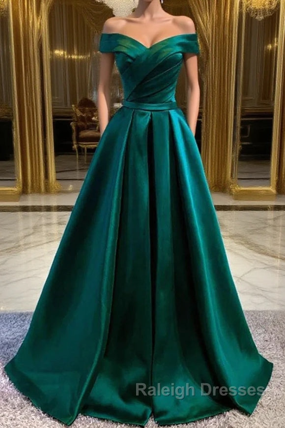 Dark Green Long Prom Dress Elegant A Line Off the Shoulder Party Evening Dress Main image