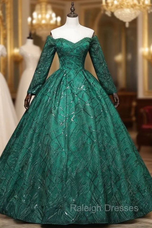 Dark Green Long Sleeve Beading Quinceanera Dress Main image