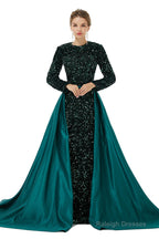 Long sleeve Sequin Prom Dresses with Detachable Skirt