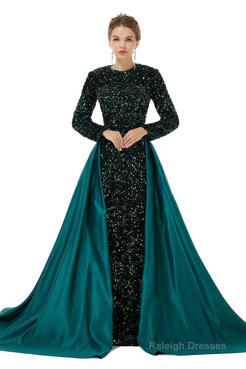 Long sleeve Sequin Prom Dresses with Detachable Skirt