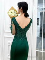 Dark Green Mermaid Lace And Beaded Evening Dresses, Green Prom Dress Party Dress