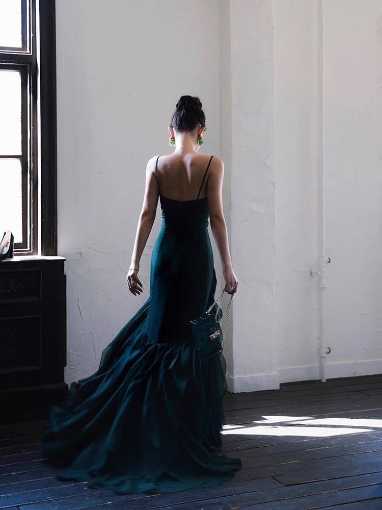Dark Green Mermaid Ruffle Chiffon Long Prom Dresses Secondary image