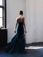 Dark Green Mermaid Ruffle Chiffon Long Prom Dresses