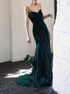 Dark Green Mermaid Ruffle Chiffon Long Prom Dresses