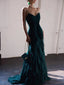 Dark Green Mermaid Ruffle Chiffon Long Prom Dresses