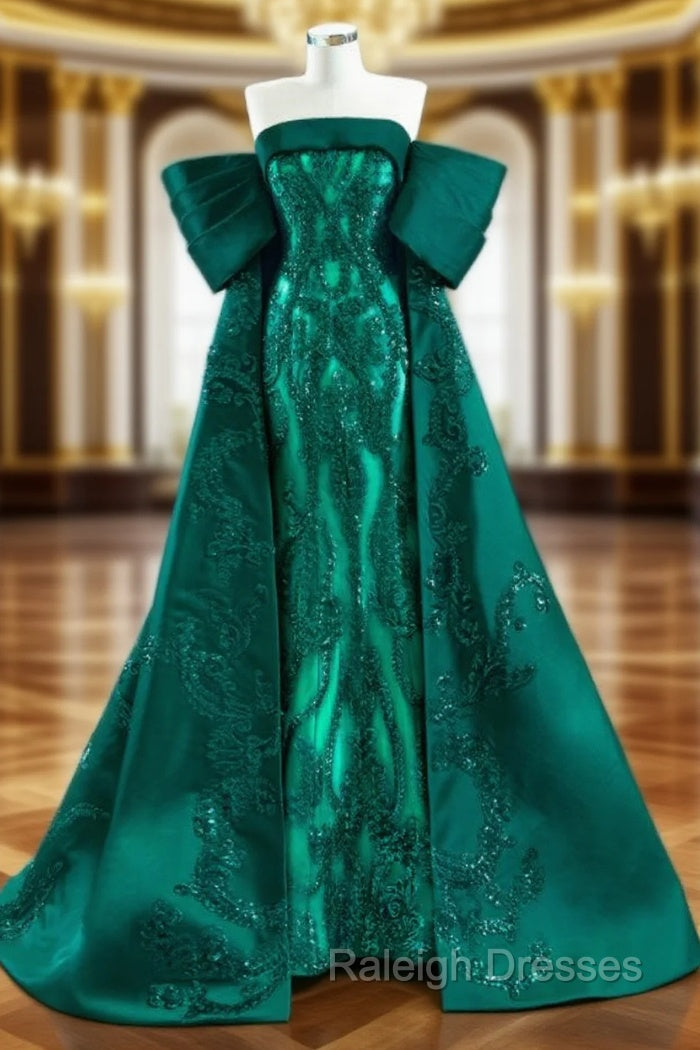 Dark Green Mermaid Satin Sequins Pleats Prom Dress