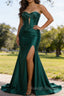 Dark Green Mermaid Sweetheart Corset Prom Dresses Long with Slit