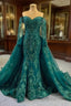 Dark Green Mermaid Tulle Appliques Beading Prom Dress