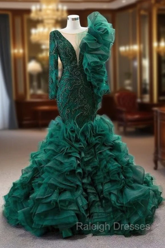 Dark Green Mermaid Tulle Beading Prom Dress Main image