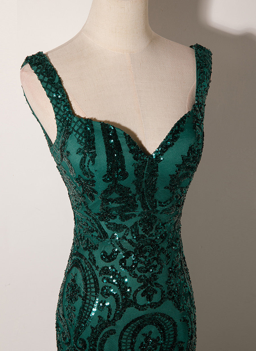 Dark Green Mermaid Tulle With Sequins Straps Prom Dresses Mermaid Long Prom Dresses Secondary image