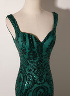 Dark Green Mermaid Tulle With Sequins Straps Prom Dresses Mermaid Long Prom Dresses