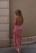 Strapless Lace Ruffle Prom Dresses Long Prom Dresses