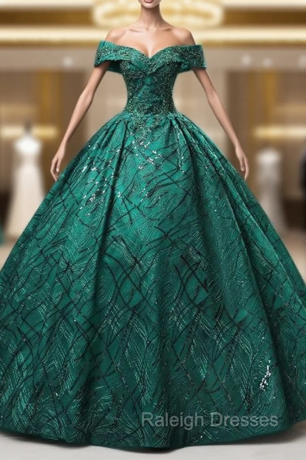 Dark Green Off the Shoulder Appliques Beading Quinceanera Dress Main image