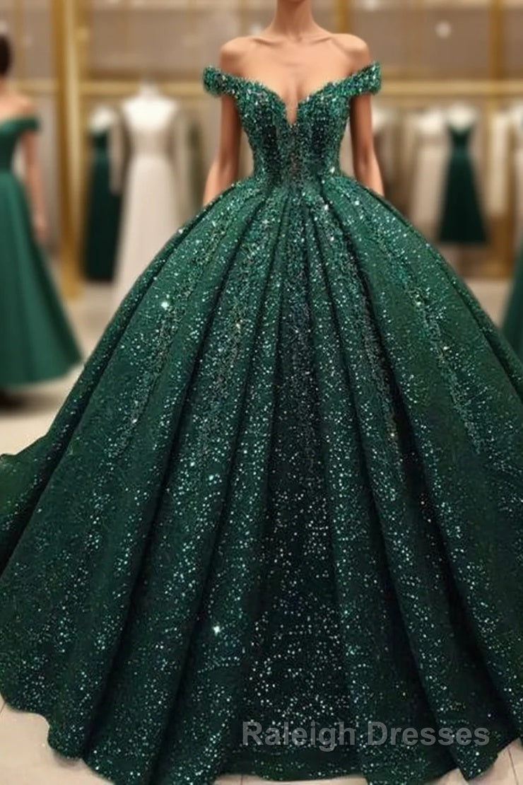 Dark Green Off the Shoulder Ball Gown Sequined Quinceanera Dress Main image