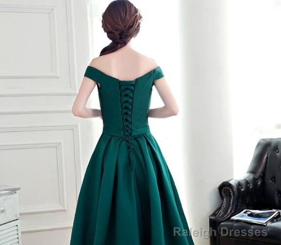 Dark Green Off The Shoulder Satin Long Party Dress, Long Formal Dress