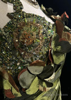 Dark Green Retro Mermaid Irregular Neckline Satin Beaded Long Prom Dress Birthday Graduation Prom Dress